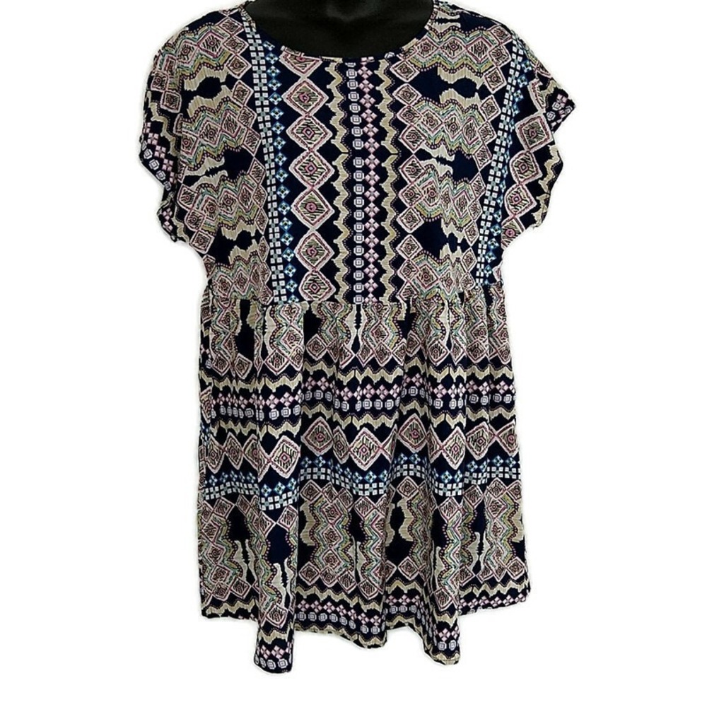 Shein Curve Womens sz 3XL Dress Multicolor Geometric Short Sleeve Round Neck